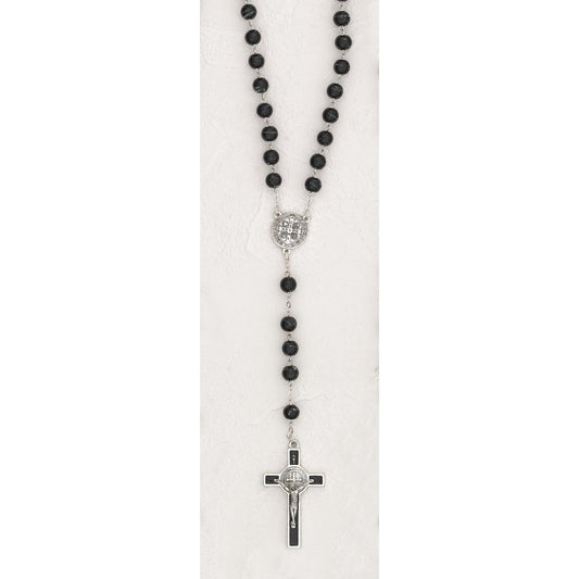 Saint Benedict Black Oval Wood Rosary