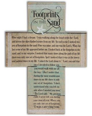 Footprints In The Sand  Cross Plaque