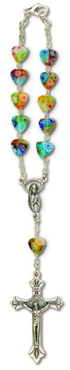 Auto Rosary with Imitation Murano Glass Heart Shaped Beads\