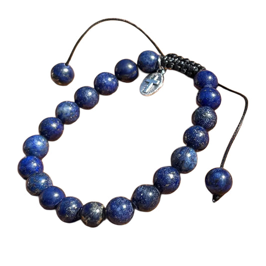 Genuine Lapis Lazuli Bracelet with Cross Charm - 7"