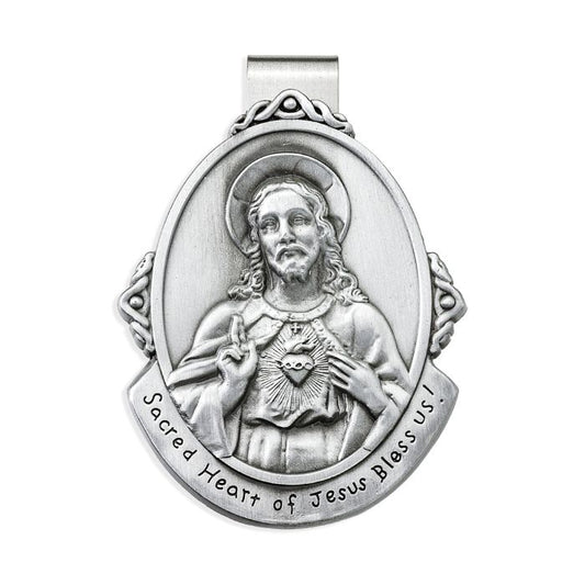 Sacred Heart of Jesus Visor Clip in silver