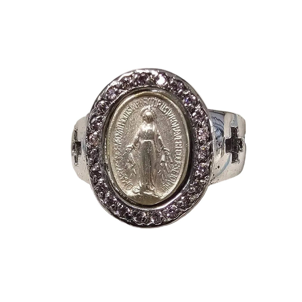 Sterling Silver Miraculous Medal Cubic Zircon Ring