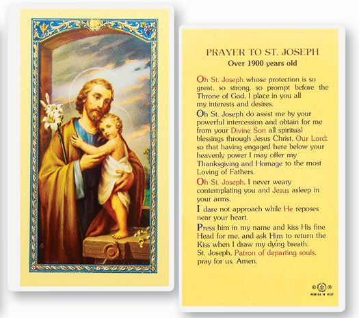 St. Joseph, Prayer Over 1900 Years Old - Holy Card