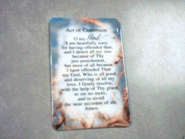 Act of Contrition Holy Card in plastic