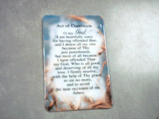 Act of Contrition Holy Card in plastic