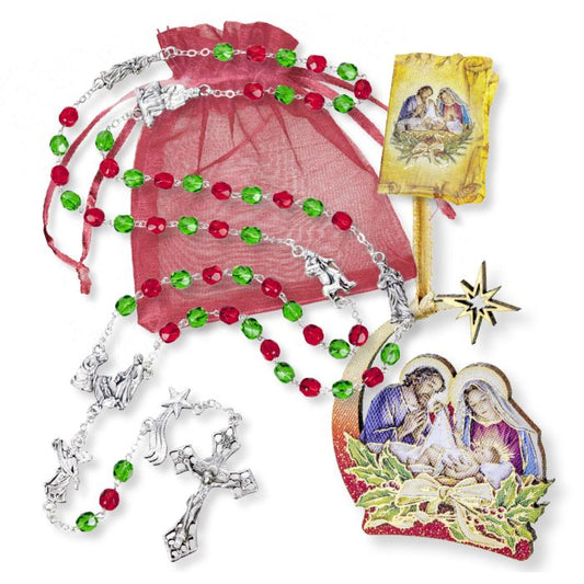 Christmas Rosary with Holy Family Ornament in Organza Bag