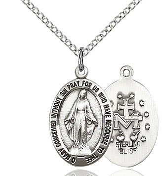Miraculous Medal Small Oval Medal, Sterling Silver - 3985