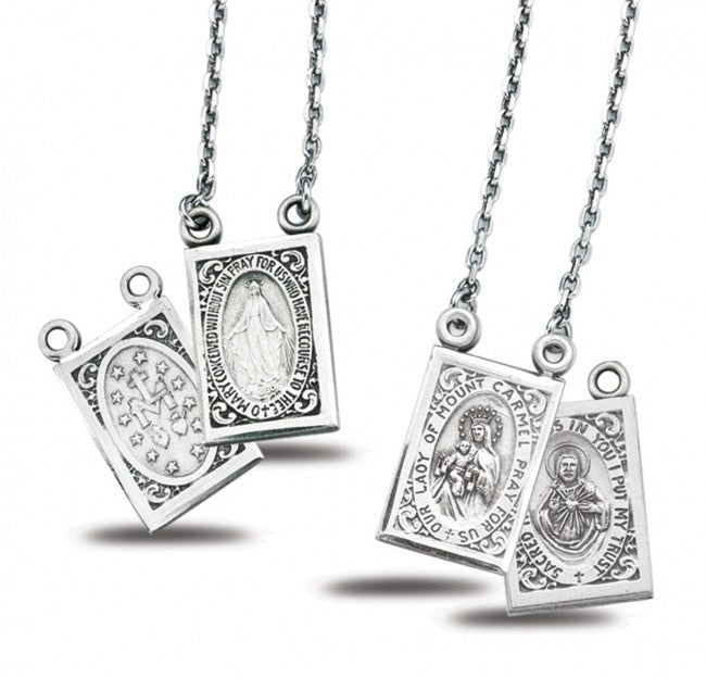 Sterling Silver Two Piece Scapular & Miraculous Medals