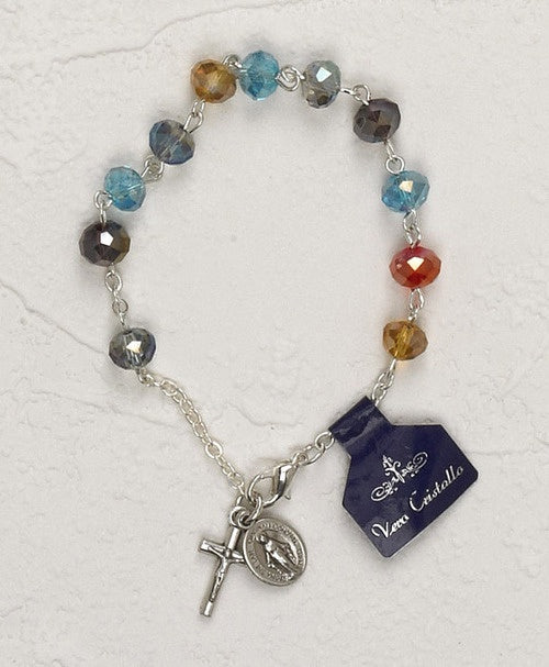 Multi Color REAL Crystal Rosary Bracelet With Miraculous Medal and Crucifix