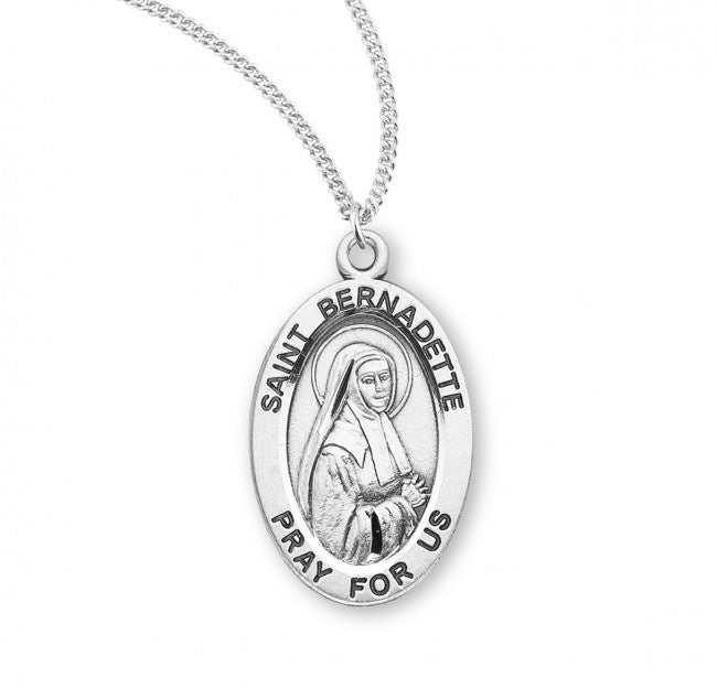 Saint Bernadette Oval Sterling Silver Medal - Necklace (S9411)