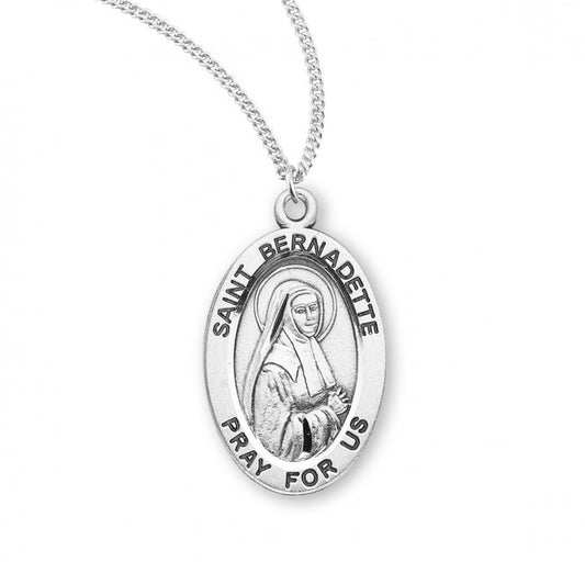 Saint Bernadette Oval Sterling Silver Medal - Necklace (S9411)