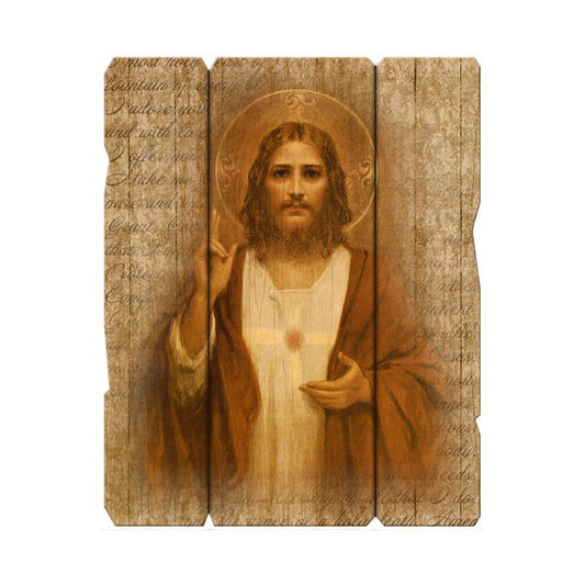 Sacred Heart of Jesus Large Vintage Wooden Plaque