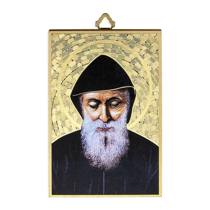 St. Charbel Gold Foil Mosaic Plaque