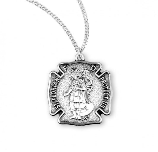 Saint Florian Sterling Silver Fire Fighters Medal - Necklace (S1614)