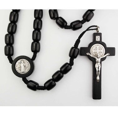 St. Benedict Black Wood Bead Rosary