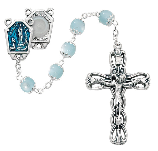 Our Lady of Lourdes Blue Glass Rosary