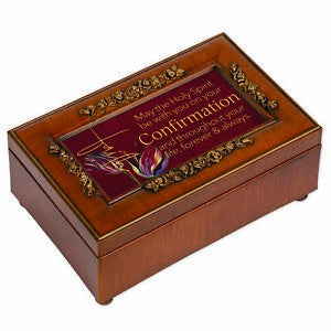 Confirmation Holy Spirit Brown 6 x 4 Music Box - Plays Tune "How Great Thou Art"