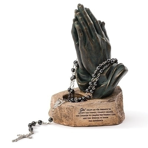 Praying Hands, Serenity Prayer, Table Top Rosary Holder - 6.25"