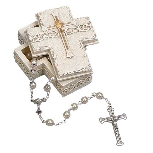 Communion Keepsake Or Rosary Box In Stone Finish