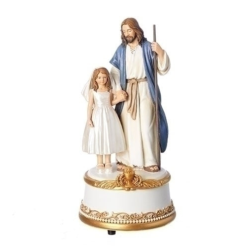 Jesus With Communion Girl Musical Statue - 7.25"