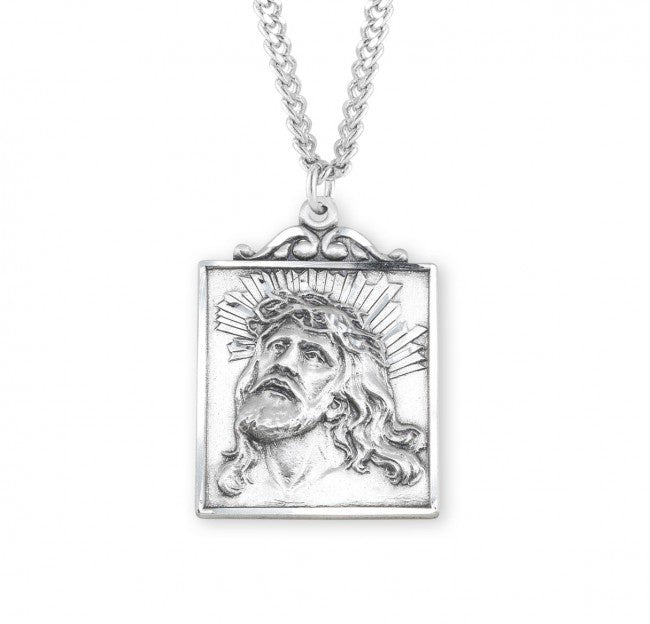 Sterling Silver Square "Crown of Thorns" Medal - Necklace (S1207)