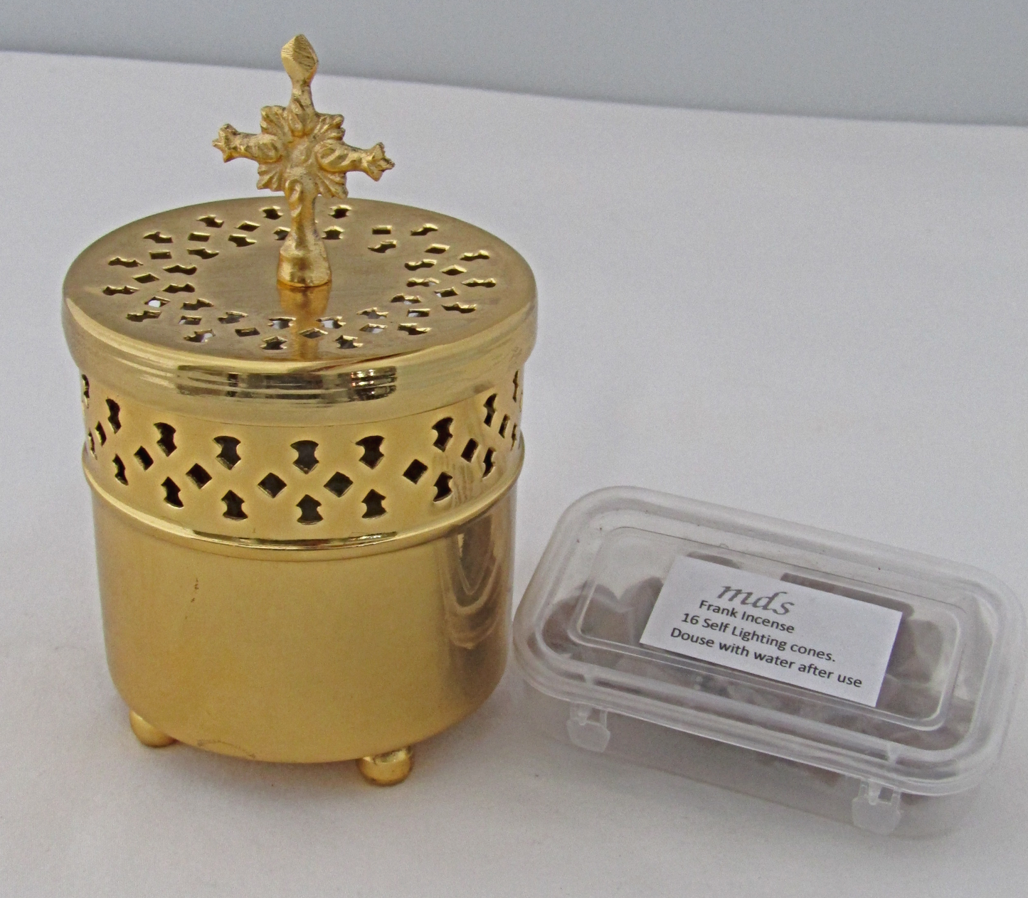Brass Cylindrical incense Burner with Cross