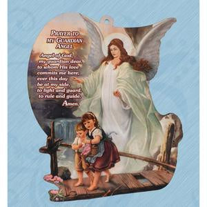 Guardian Angel Over Bridge 7 inch wooden wall plaque