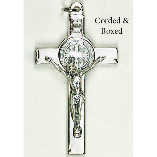 St. Benedict Crucifix Necklace in Silver Tone 3in