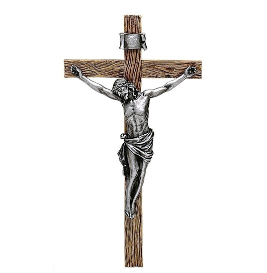 Antique Style Crucifix, Silver Tone Corpus - 8.75"