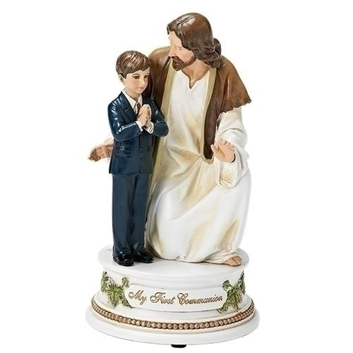 7.25" First Holy Communion Musical Statue Of Boy with Jesus