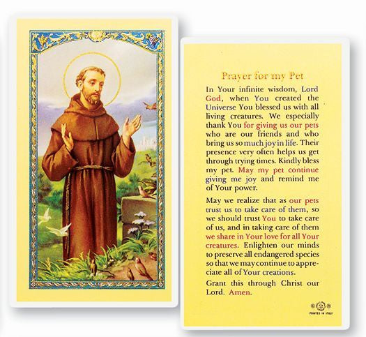 St. Francis - Prayer For My Pet - Holy Card