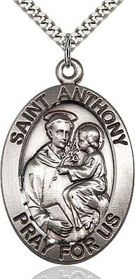 St. Anthony of Padua large size, oval sterling medal on chain