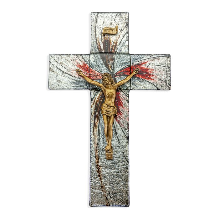 10" Silver Glass Crucifix