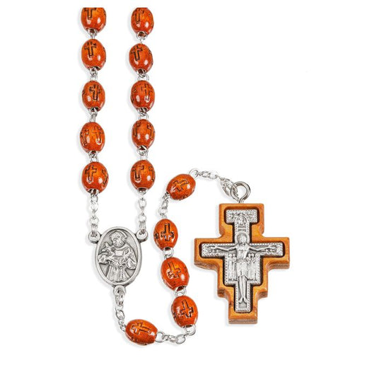 Franciscan Tau Wood Bead Rosary