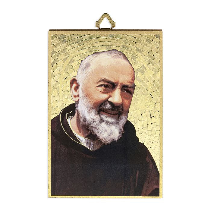 St. Padre Pio of Pietrelcina Gold Foil Mosaic Wood Plaque