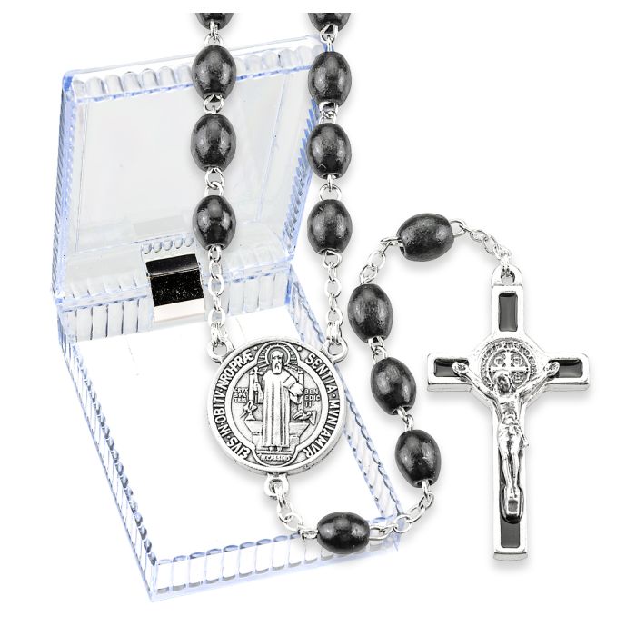 Black Wood Bead Benedictine Rosary
