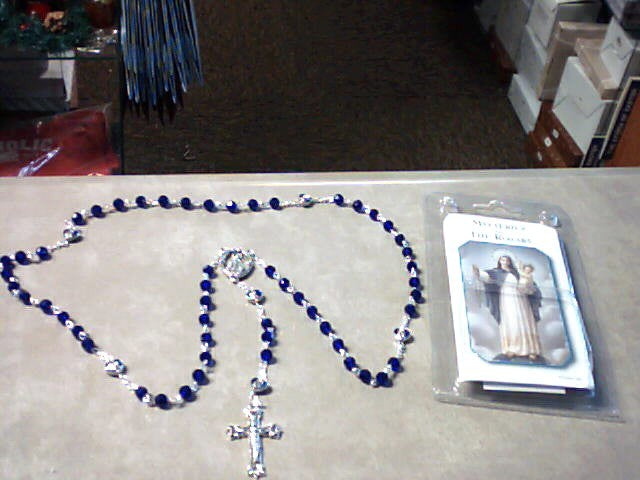 Blue Rosary Madonna with enamel Our Father medals