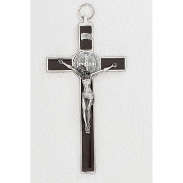 Silver Tone St. Benedict Enameled - 8" Wall Crucifix (Color Variants)