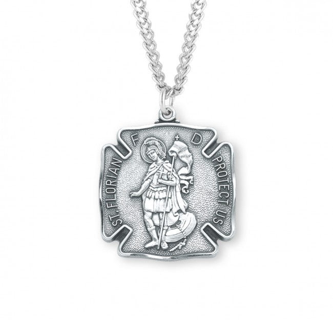 St. Florian Medal Pendant - Sterling Silver - with Chain