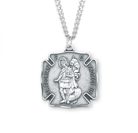 St. Florian Medal Pendant - Sterling Silver - with Chain