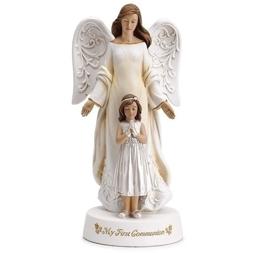 First Communion Girl With Angel Statue -7.75"