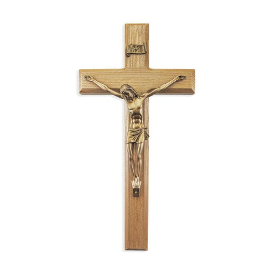 12" Oak Wood Crucifix with Museum Gold Finish Corpus