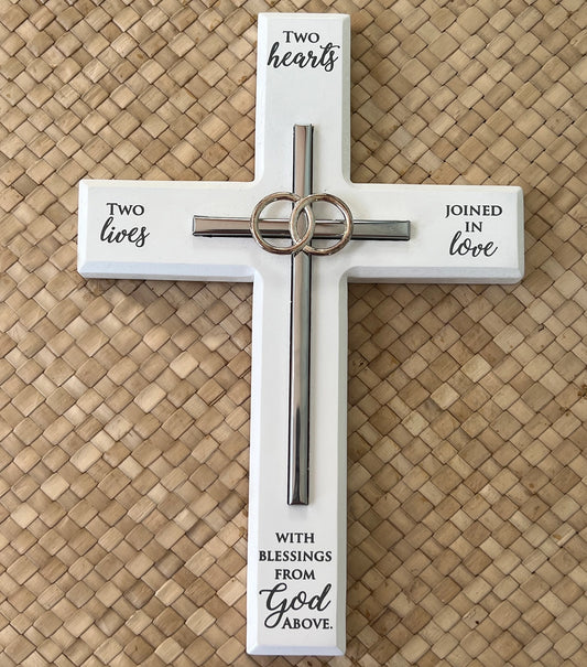 Marriage Wall Cross with Wedding Bands - 10"
