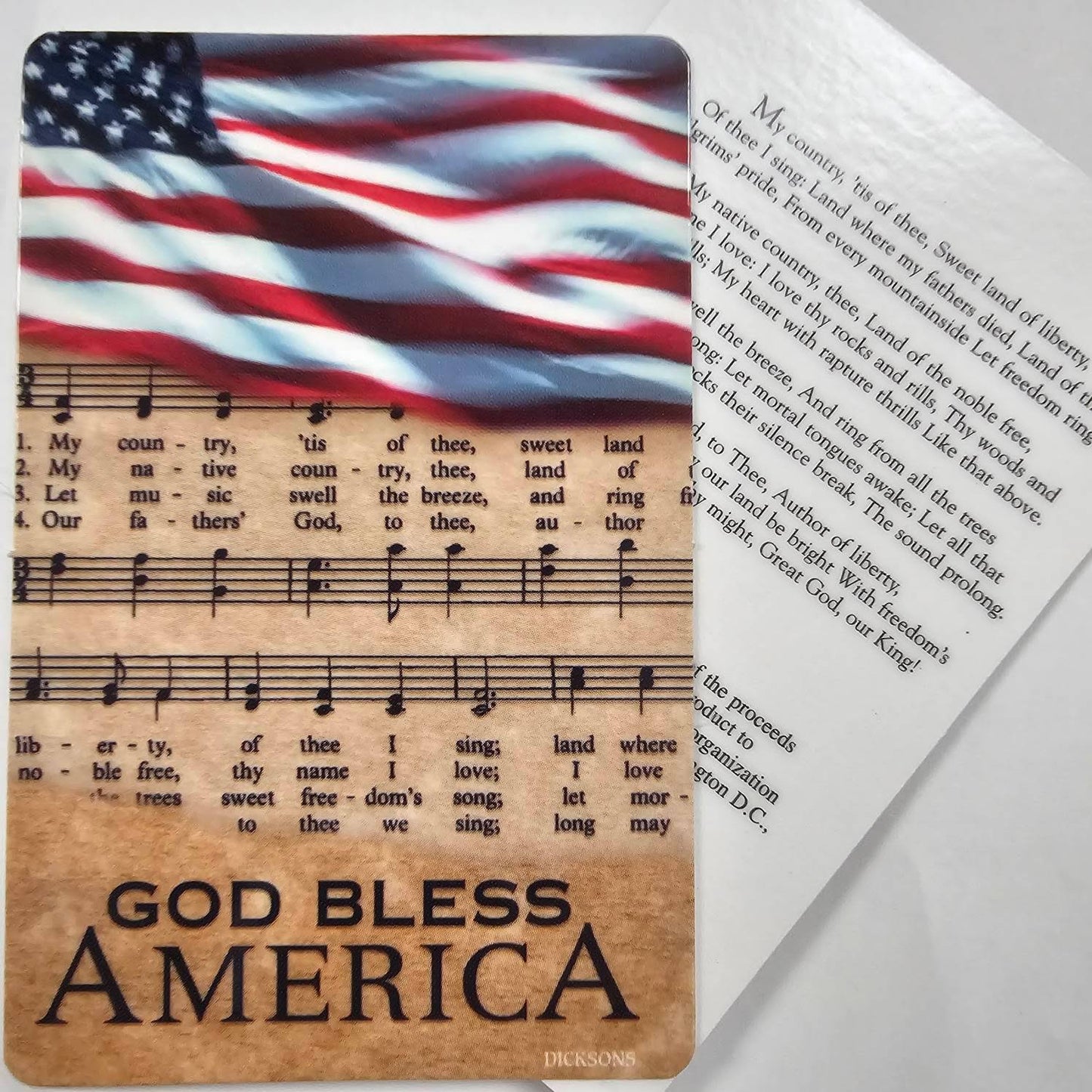 God Bless America, "My Country, 'Tis of Thee" Lyrics - Card