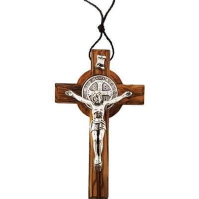 St. Benedict Wood Crucifix On String Necklace