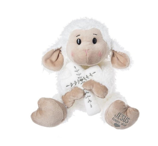 "Jesus Loves Me" Lamb Holding Cross - Stuffed Animal