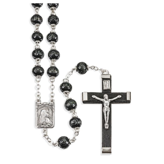 Black Carved Bead Rosary