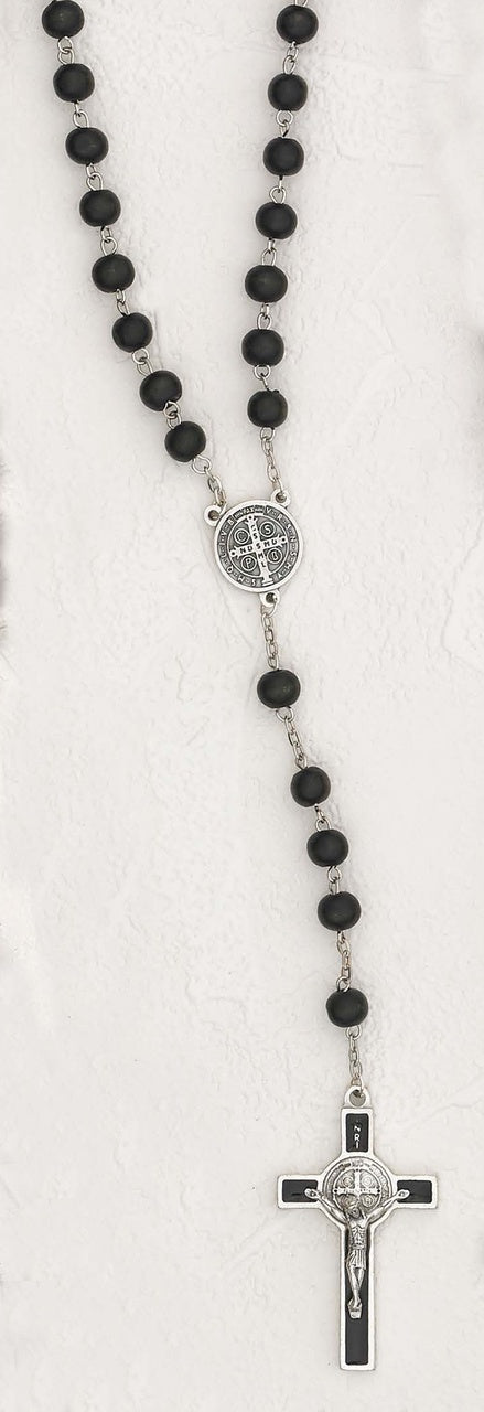 St Benedict Black Wood Rosary with 8 mm beads