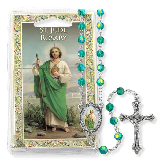 St. Jude Rosary With Green Crystal Beads