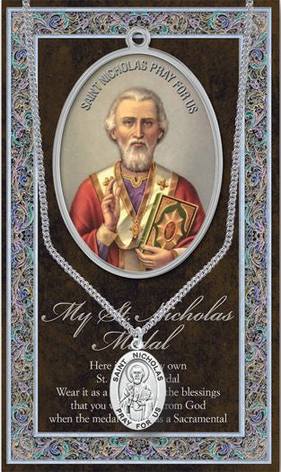 Saint Nicholas 1.125" Genuine Pewter Saint Medal with Stainless Steel Chain